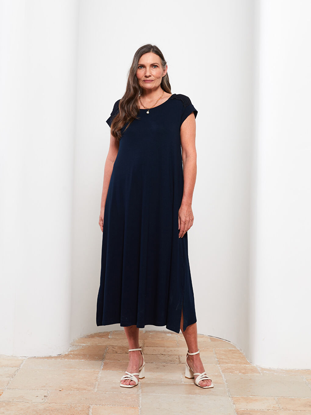 Crew Neck Embroidered Short Sleeve A-Cut Women's Dress -S2FA60Z8-E1J