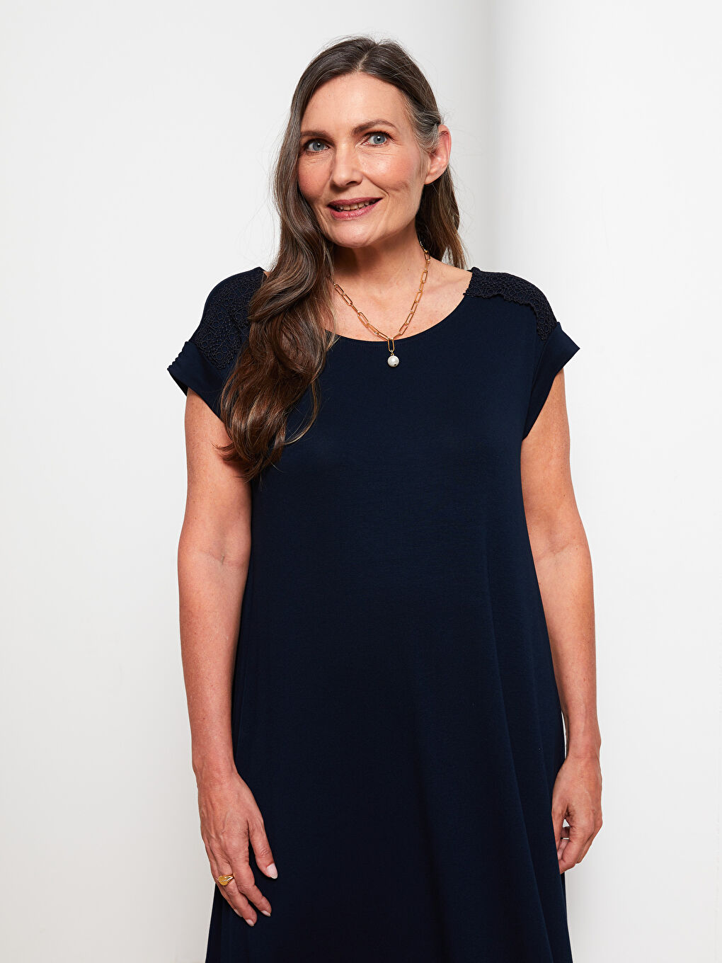 Crew Neck Embroidered Short Sleeve A-Cut Women's Dress -S2FA60Z8-E1J
