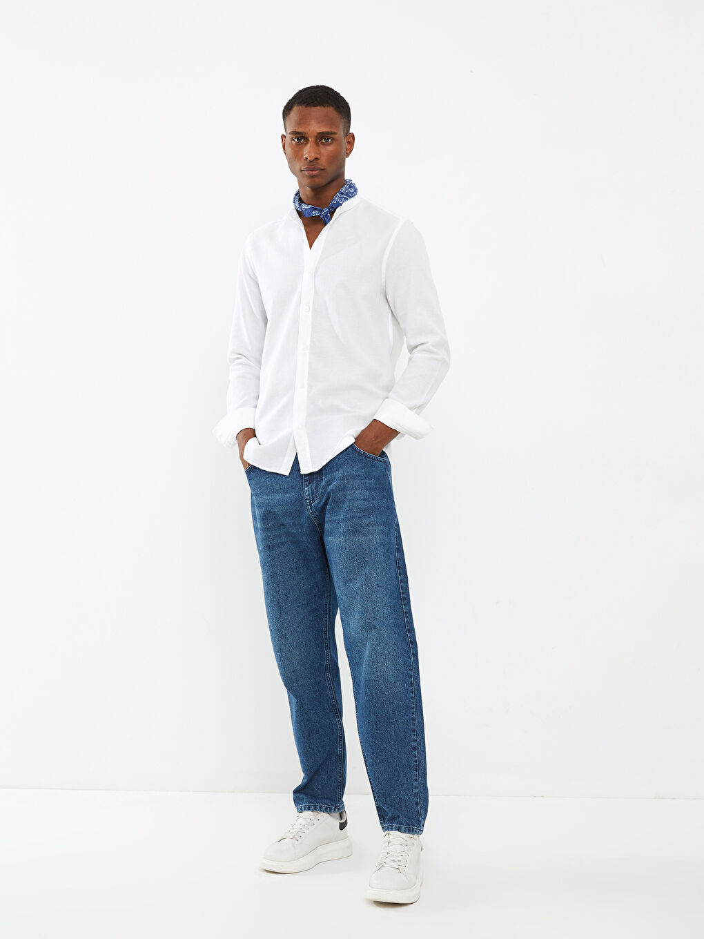 قميص رجالي كم طويل ياقة مندرين بقصة رفيعة