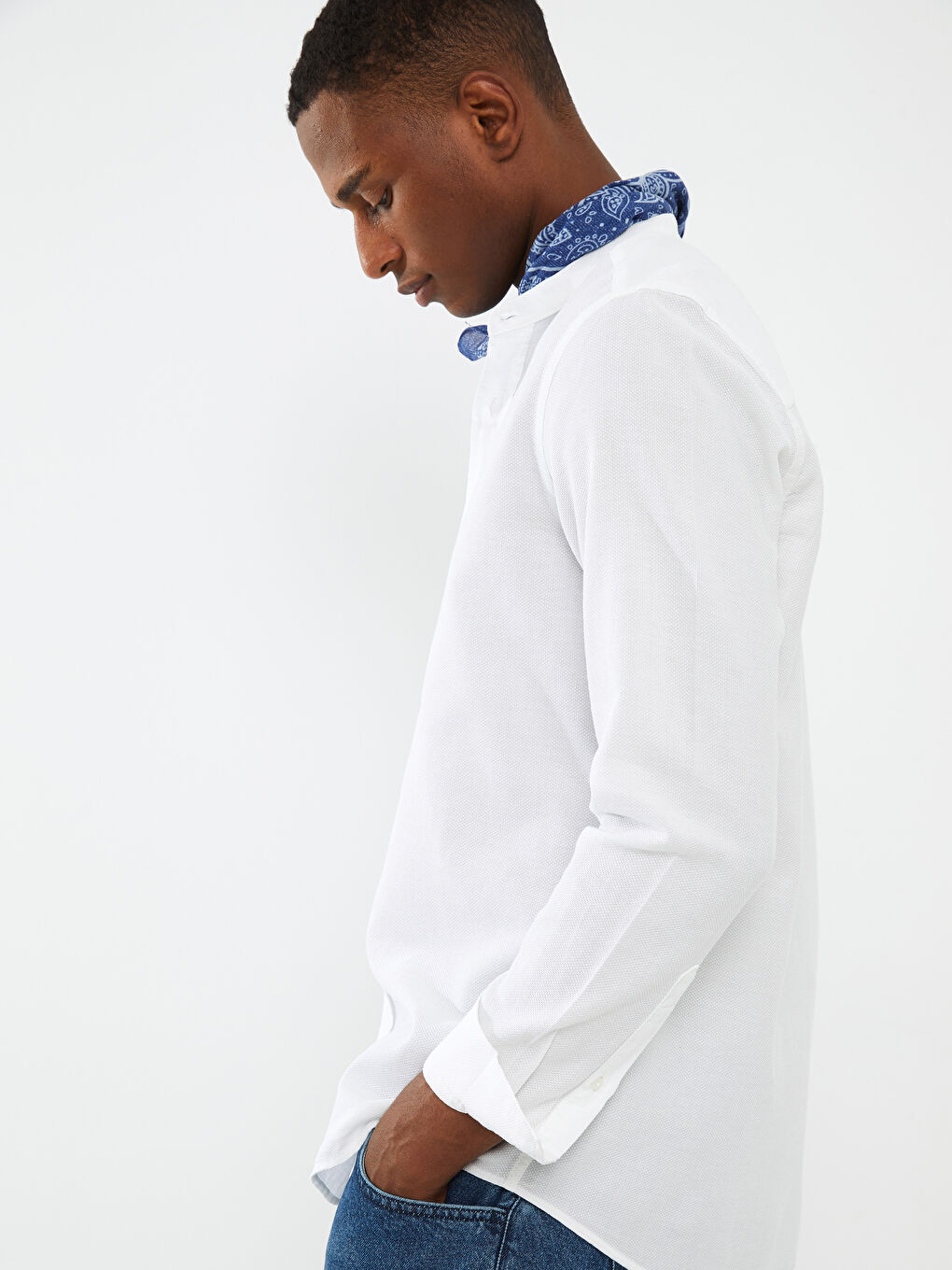 قميص رجالي كم طويل ياقة مندرين بقصة رفيعة-2