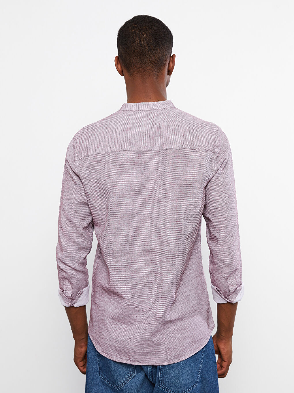 قميص رجالي كم طويل ياقة مندرين بقصة رفيعة-4