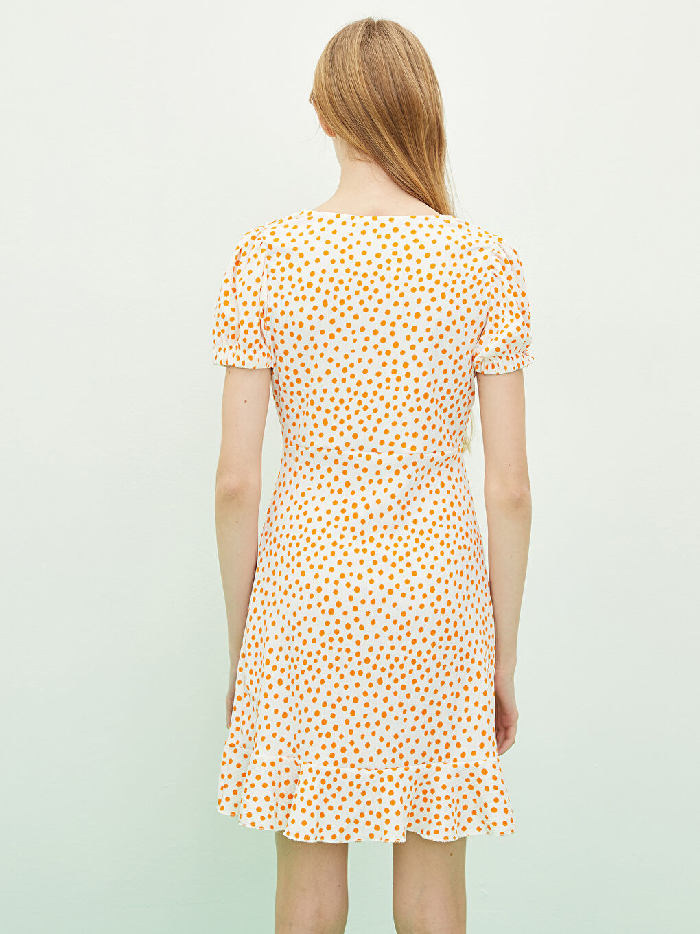 Square Collar Polka Dot Short Sleeve Women's Dress-4