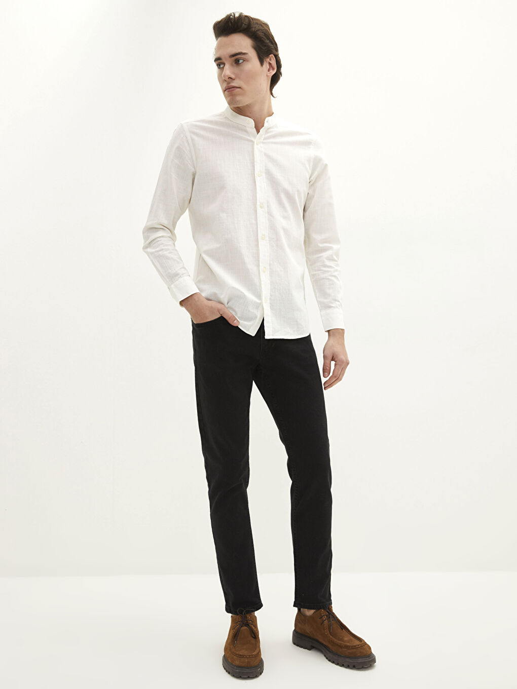 Chemise Svelte Col Mao Manches Longues pour Hommes-1