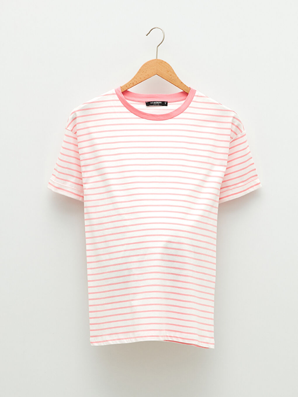 تي شيرت حمل ياقة دائرية مخطط كم قصير قطن-5