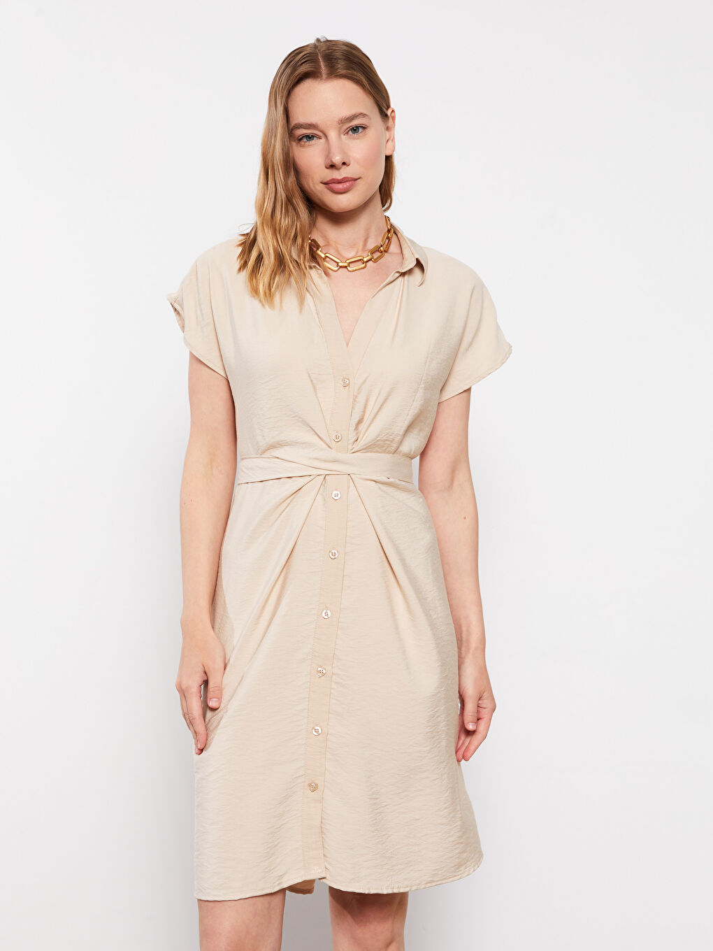 Shirt Collar Plain Short Sleeve Maternity Dress -S2FA91Z8-G1Y