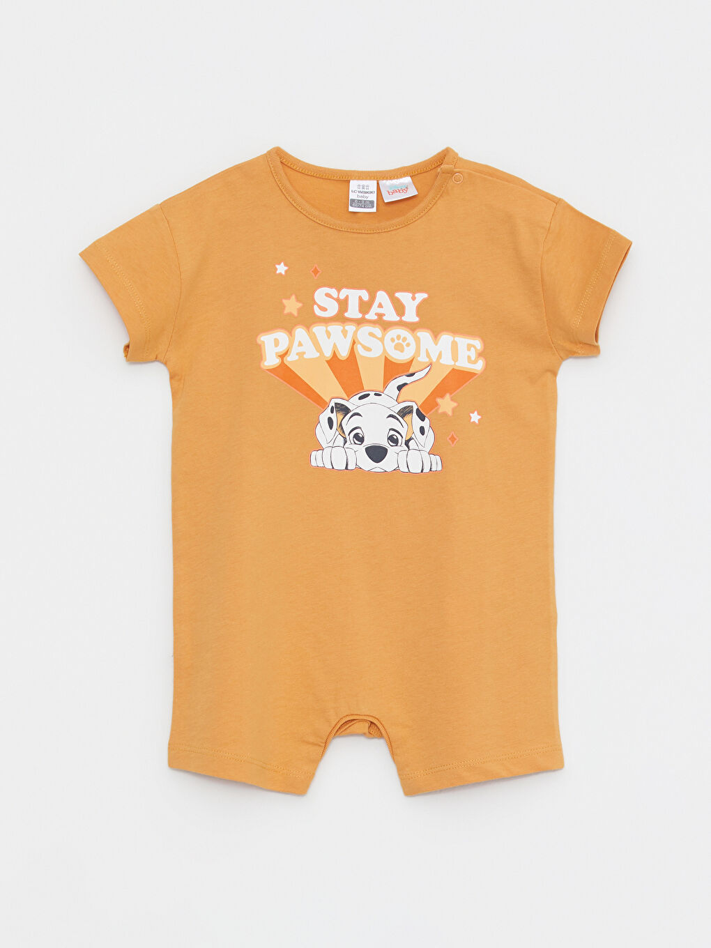 Sarı Bisiklet Yaka Kısa Kollu 101 Dalmaçyalı Baskılı Pamuklu Erkek Bebek Tulum