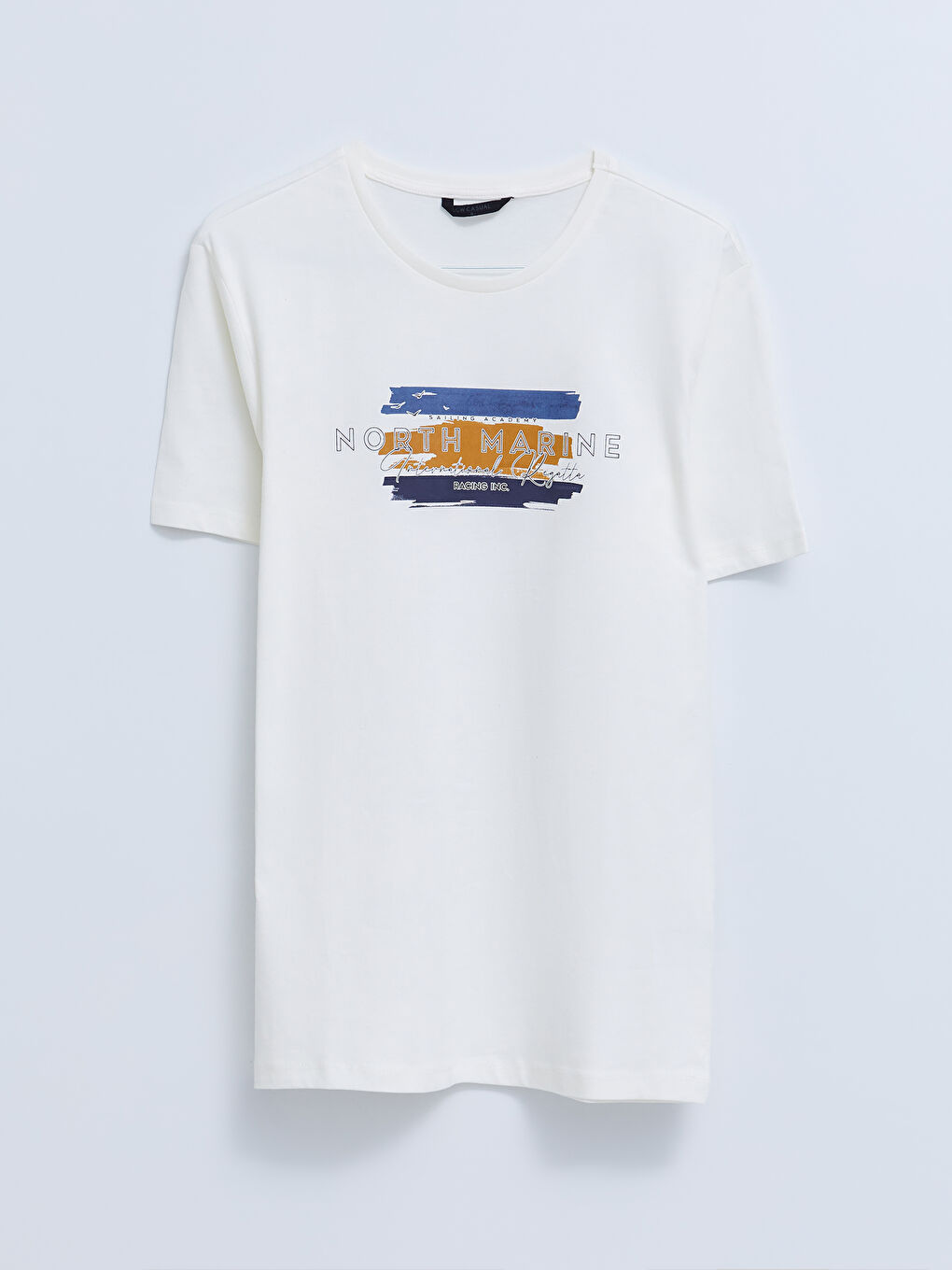 Ekru Bisiklet Yaka Kısa Kollu Baskılı Penye Erkek Tişört-5