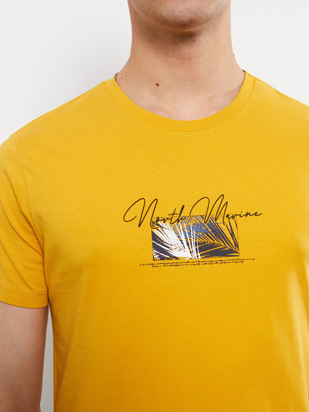 Sarı Bisiklet Yaka Kısa Kollu Baskılı Penye Erkek Tişört-3