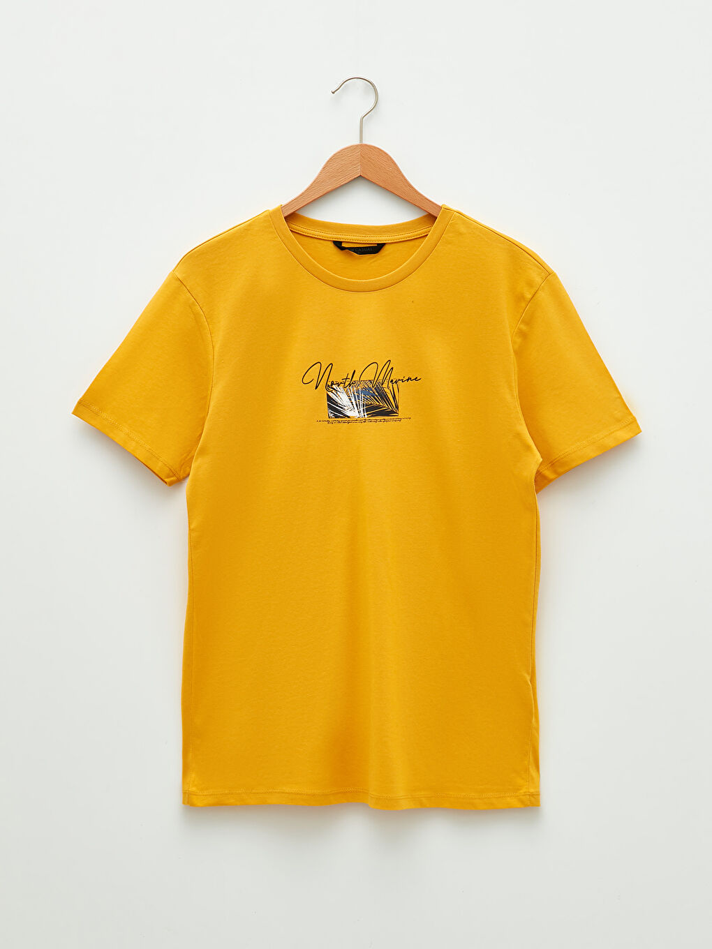 Sarı Bisiklet Yaka Kısa Kollu Baskılı Penye Erkek Tişört-5