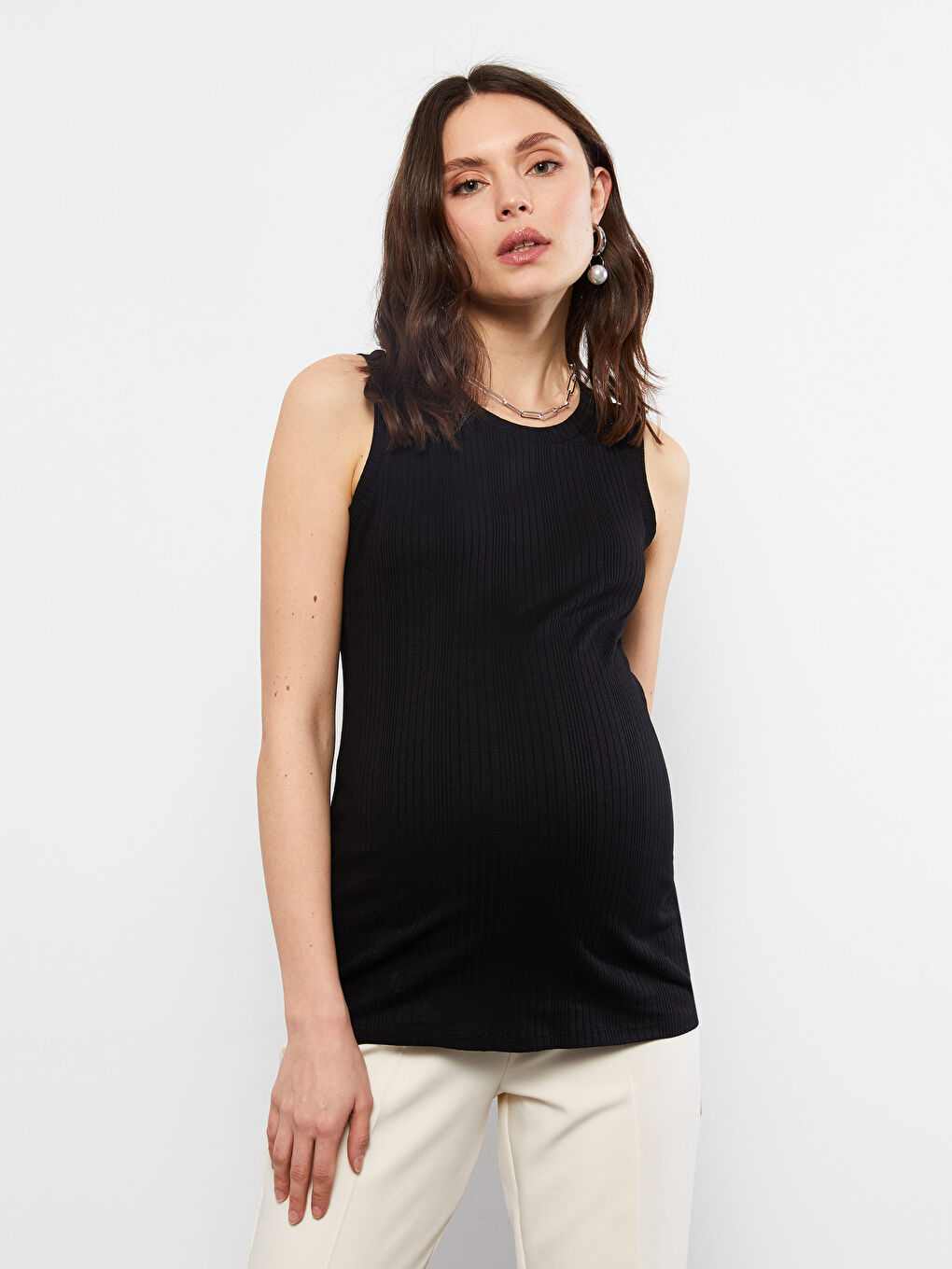 Siyah Bisiklet Yaka Düz Pamuklu Hamile Atlet-3