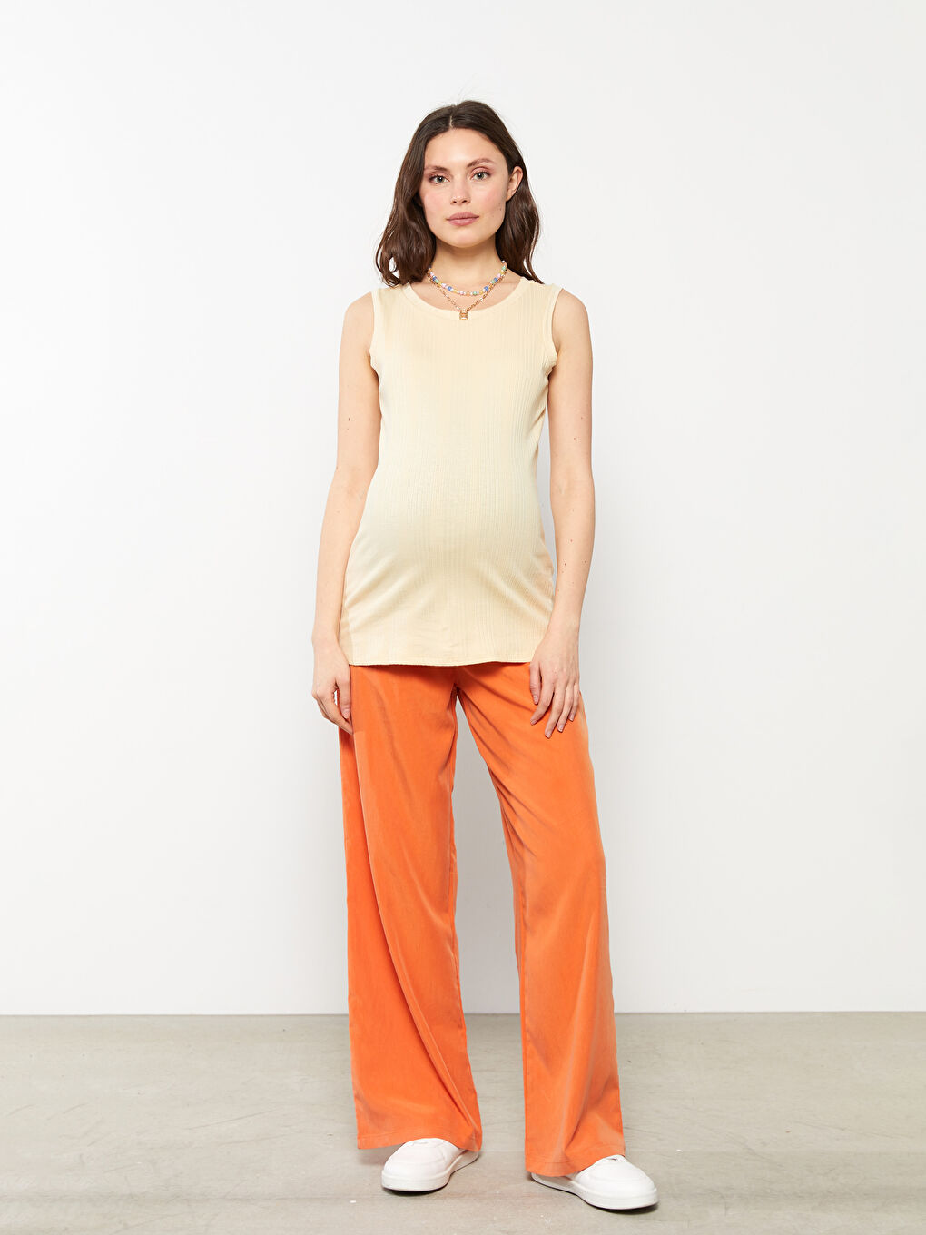 Crew Neck Plain Cotton Maternity Singlet -S2FB45Z8-G6A