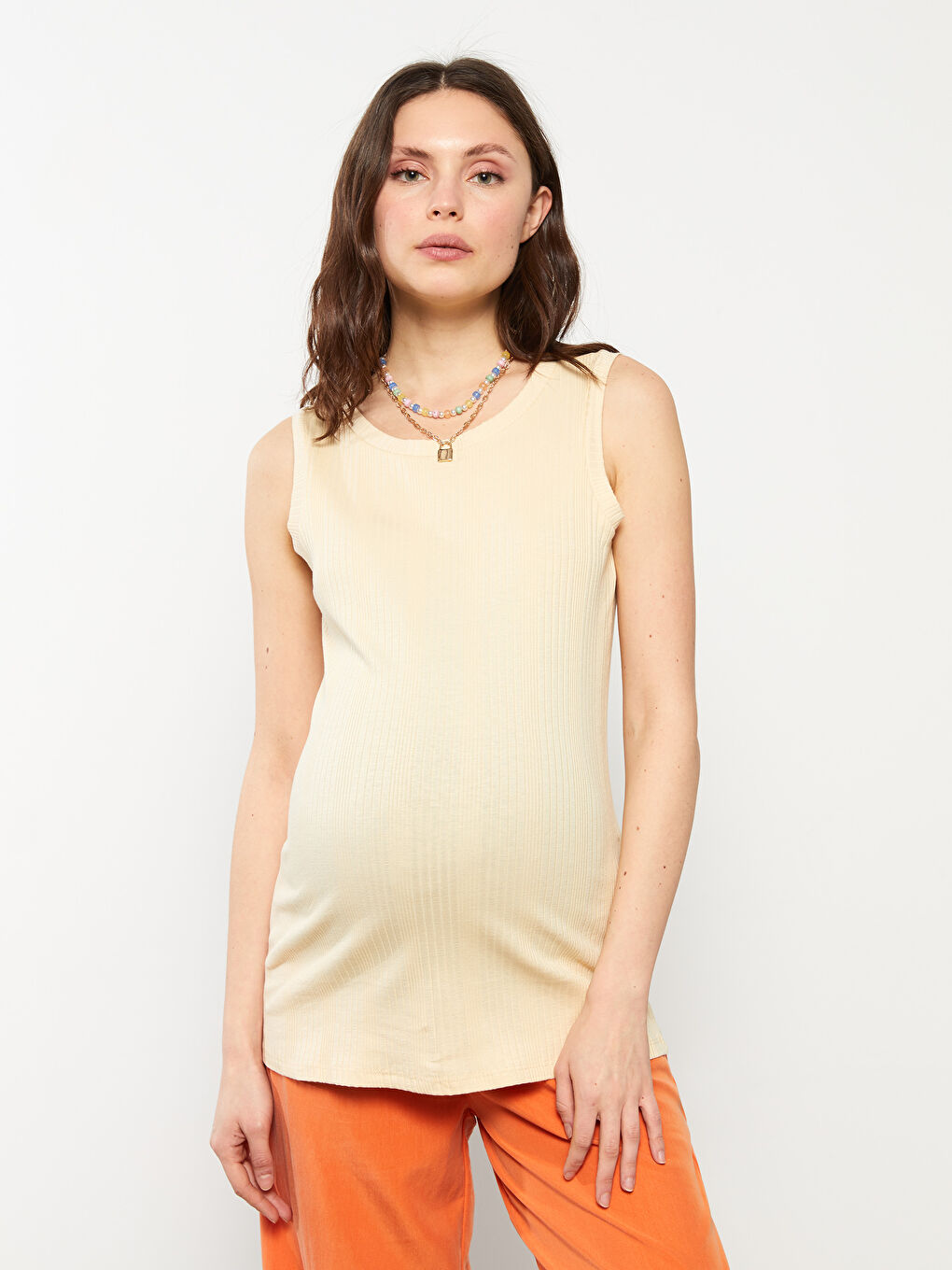 Crew Neck Plain Cotton Maternity Singlet -S2FB45Z8-G6A
