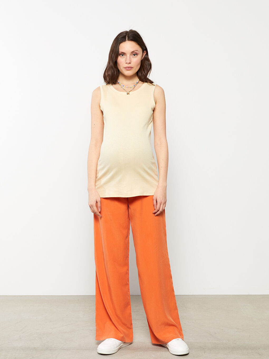 Crew Neck Plain Cotton Maternity Singlet -S2FB45Z8-G6A