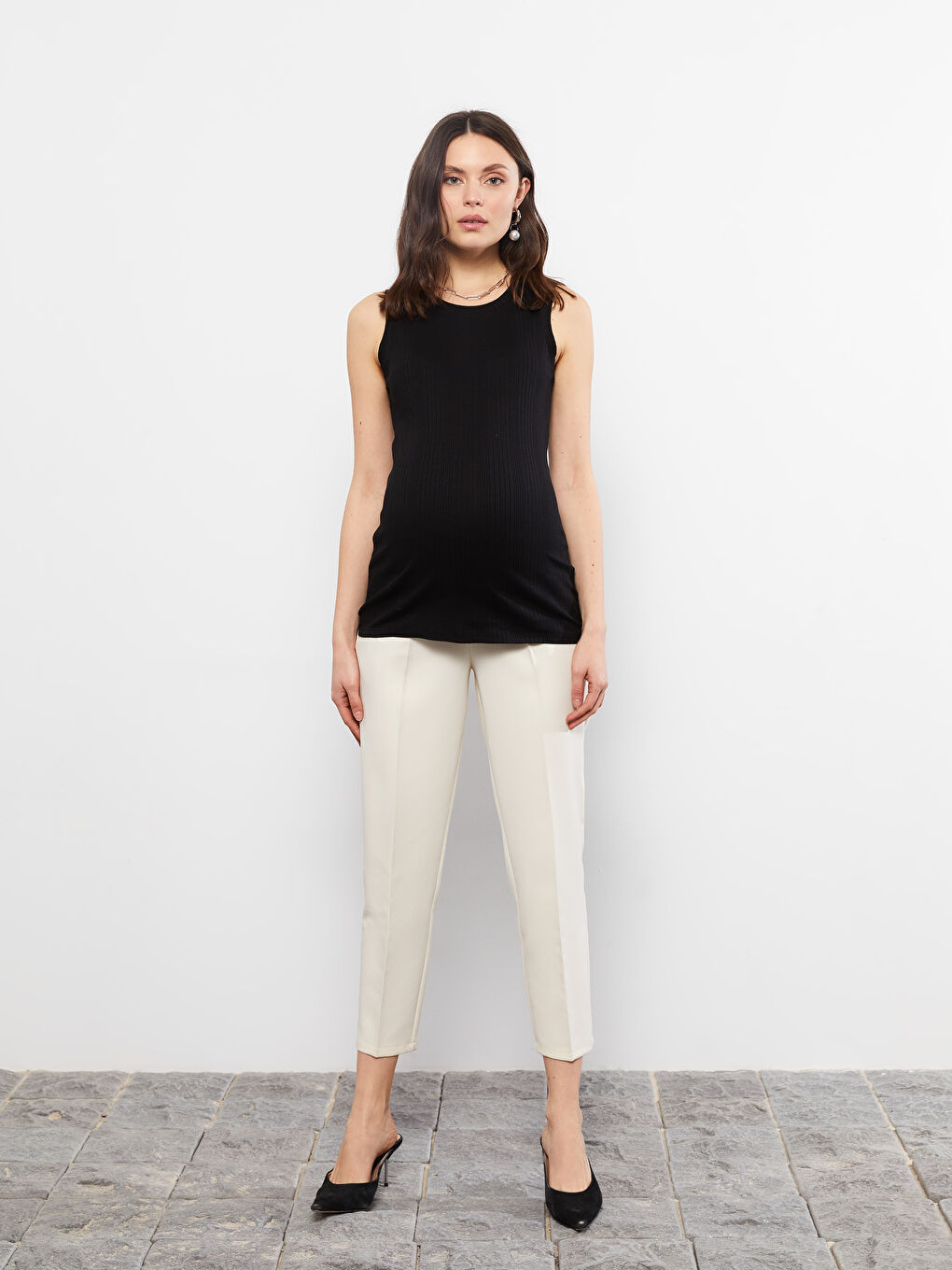 Siyah Bisiklet Yaka Düz Pamuklu Hamile Atlet-1