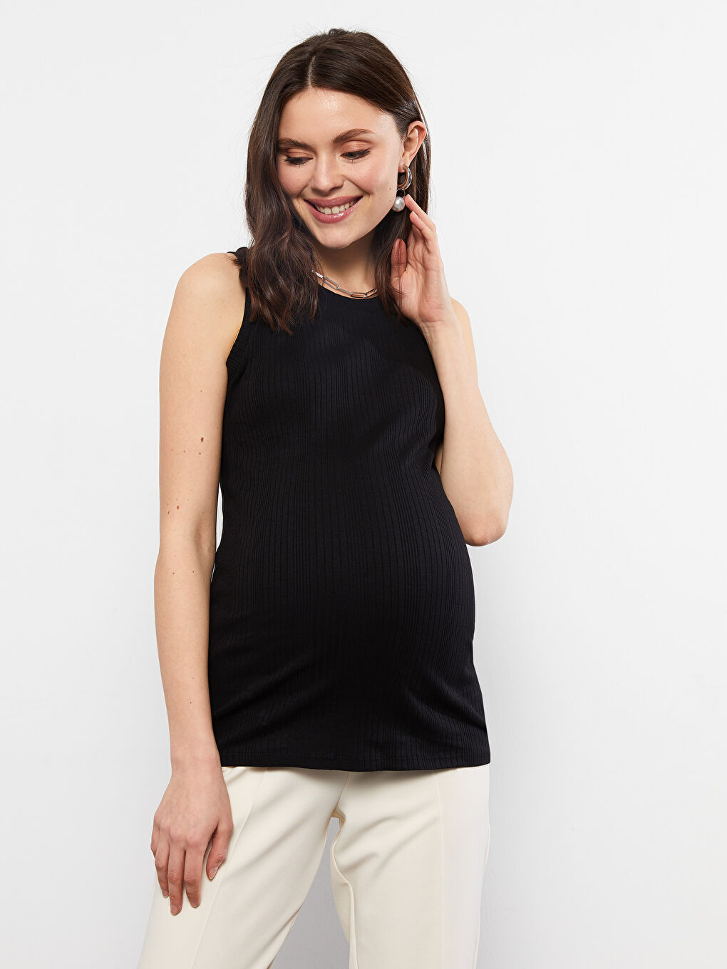 Siyah Bisiklet Yaka Düz Pamuklu Hamile Atlet-2