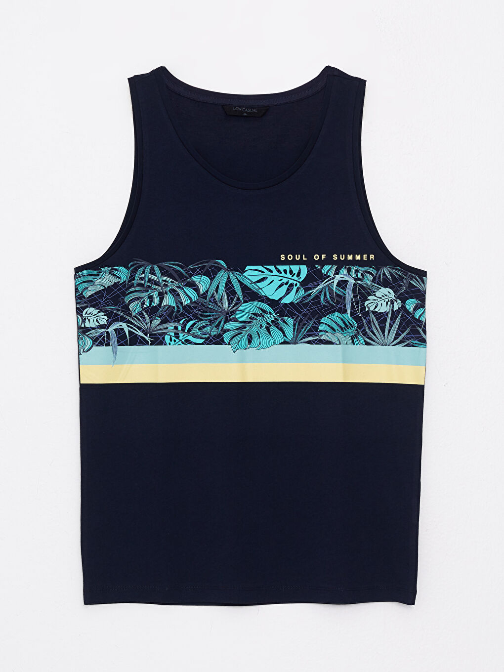 ерлерге арналған жеңсіз принтті дөңгелек жағалы футболка-5