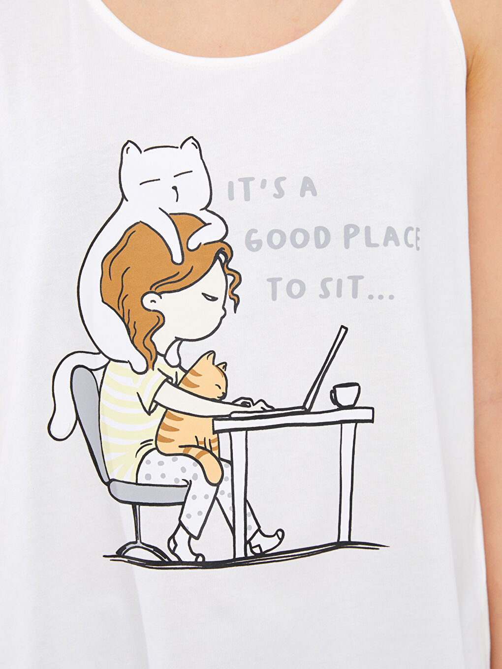 Gri Kadın U Yaka Baskılı Kolsuz Pijama Takımı-4