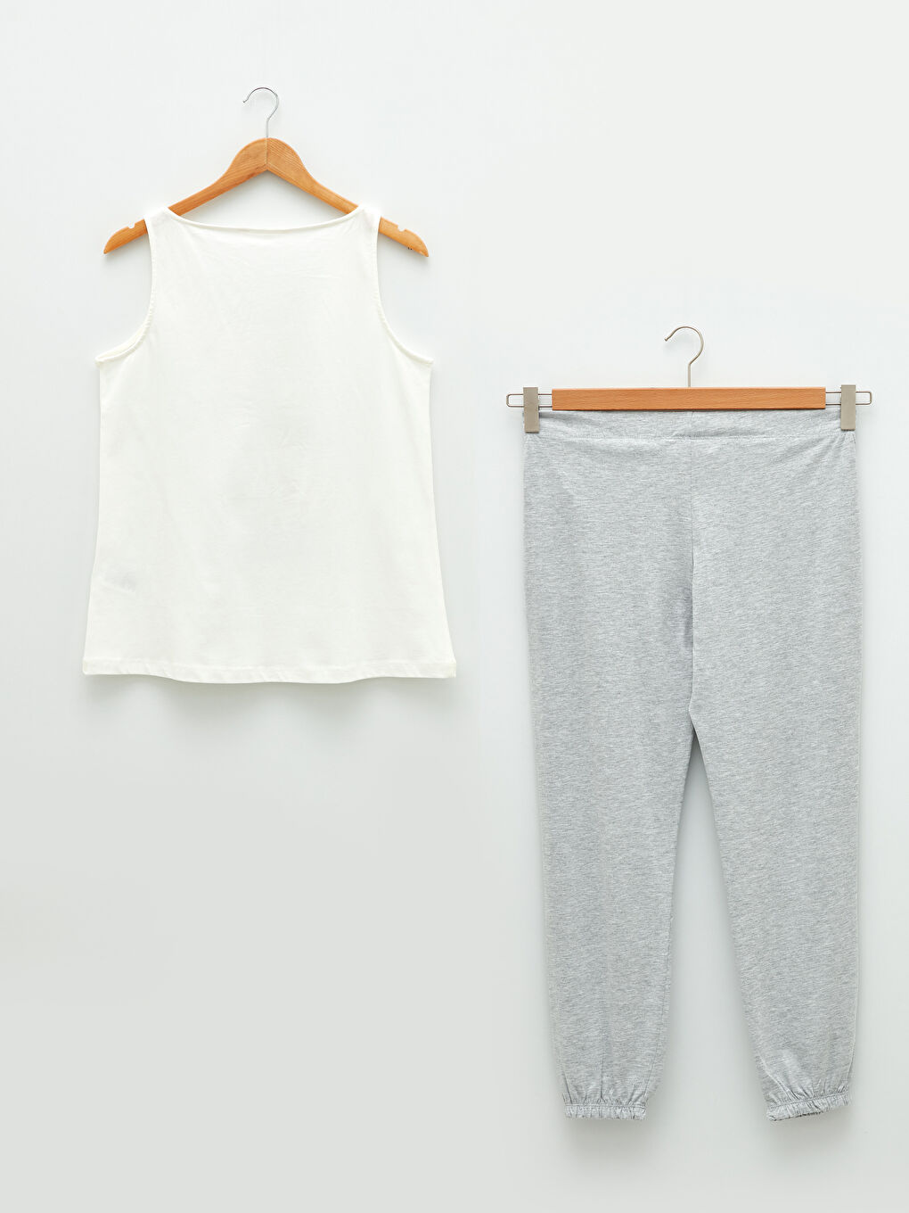 Gri Kadın U Yaka Baskılı Kolsuz Pijama Takımı-7