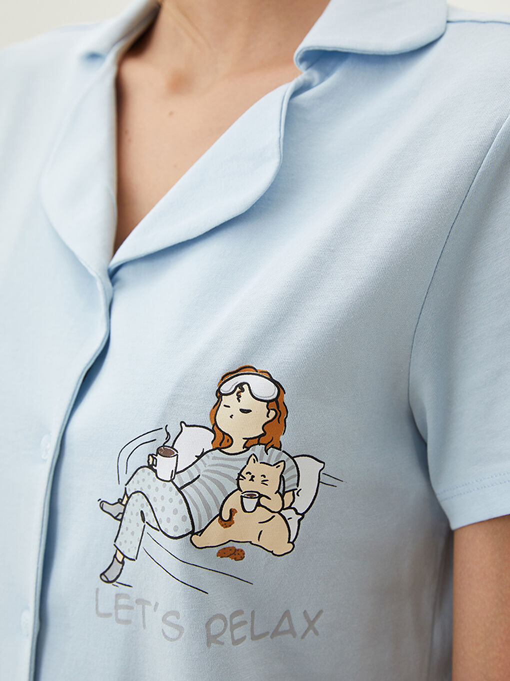 Shirt Neck Printed Short Sleeve Cotton Women's Pajama Set-3