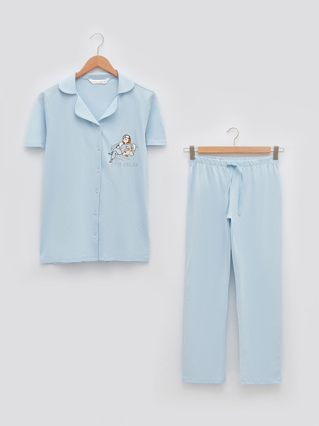 Shirt Neck Printed Short Sleeve Cotton Women's Pajama Set-5