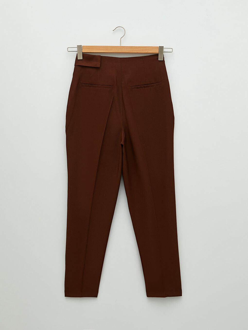 Kahverengi Yüksek Bel Rahat Kalıp Düz Cep Detaylı Gabardin Kadın Pantolon-6