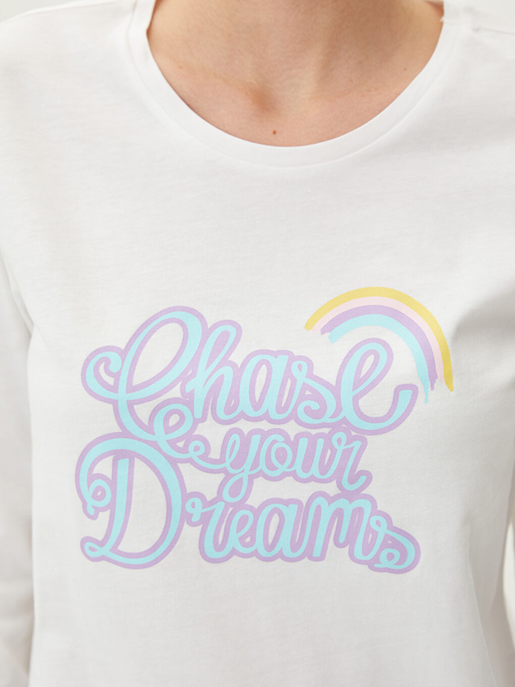 طقم بيجامة كم طويل ياقة دائرية مطبوع قطن للسيدات-3