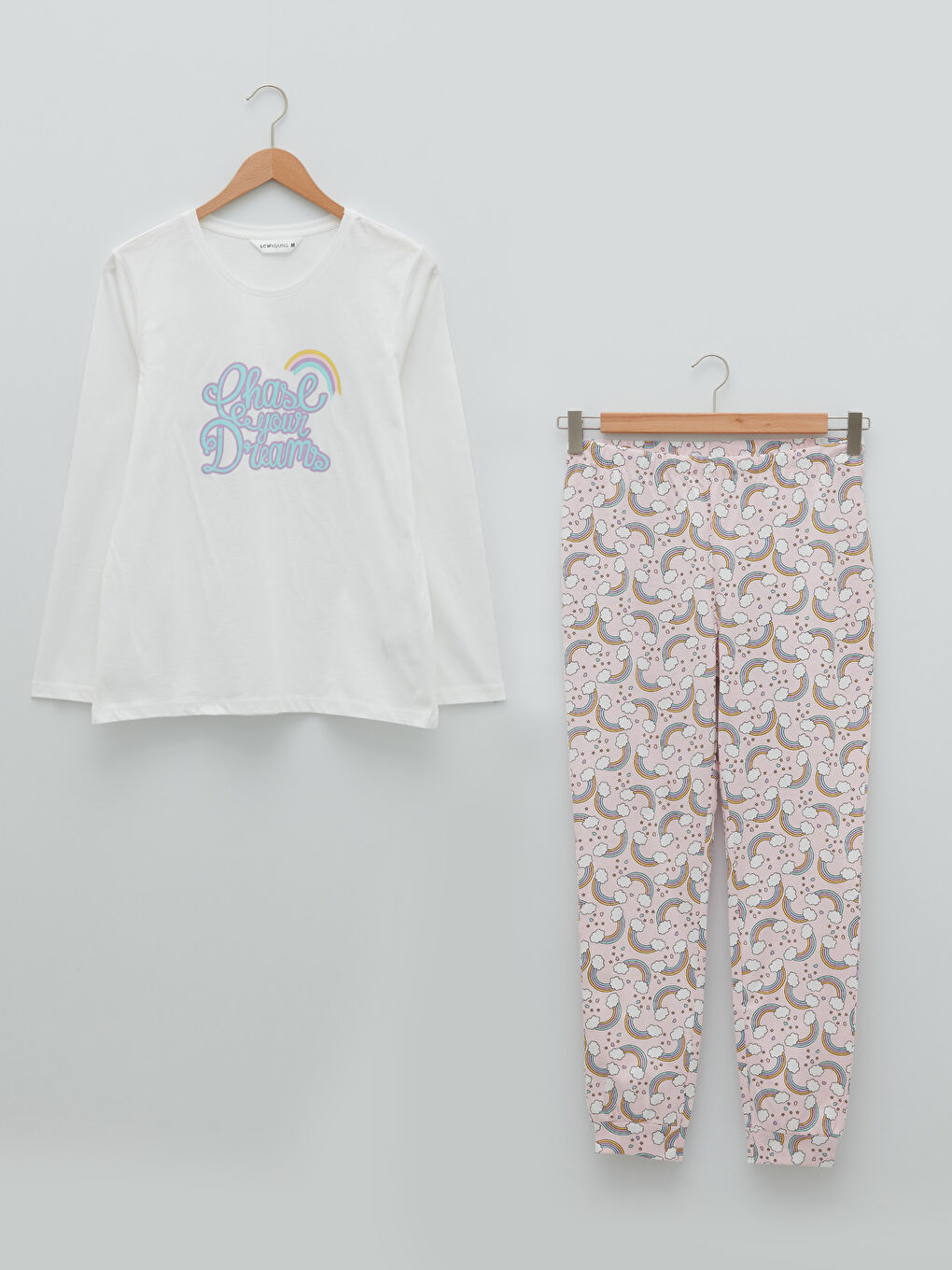 طقم بيجامة كم طويل ياقة دائرية مطبوع قطن للسيدات-5