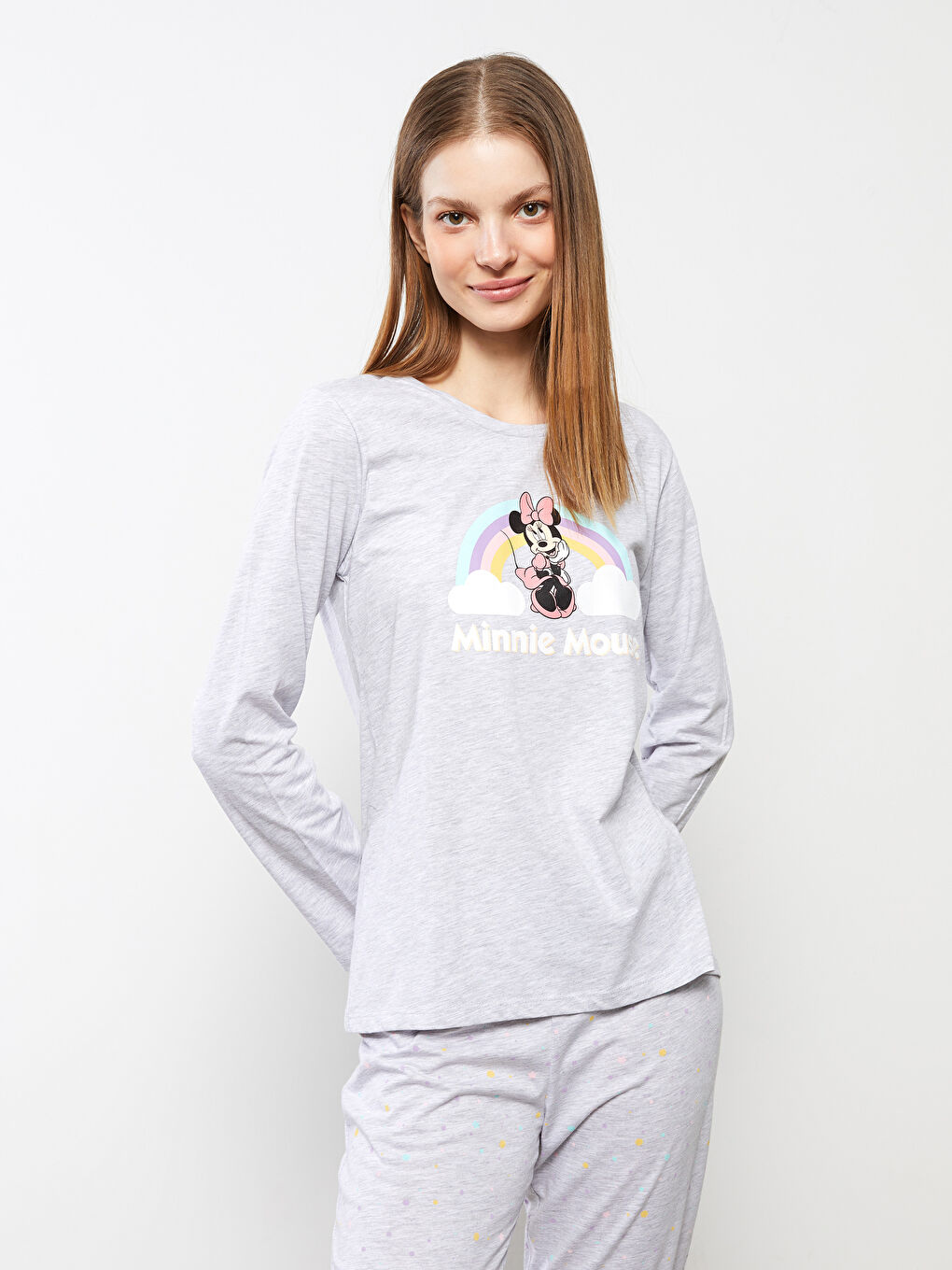 Crew Neck Minnie Mouse Printed Long Sleeve Women's Pajama Set-1