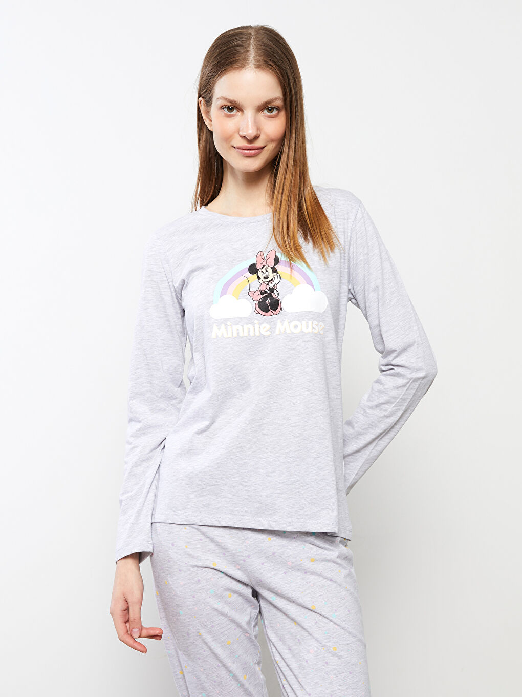 Crew Neck Minnie Mouse Printed Long Sleeve Women's Pajama Set-2