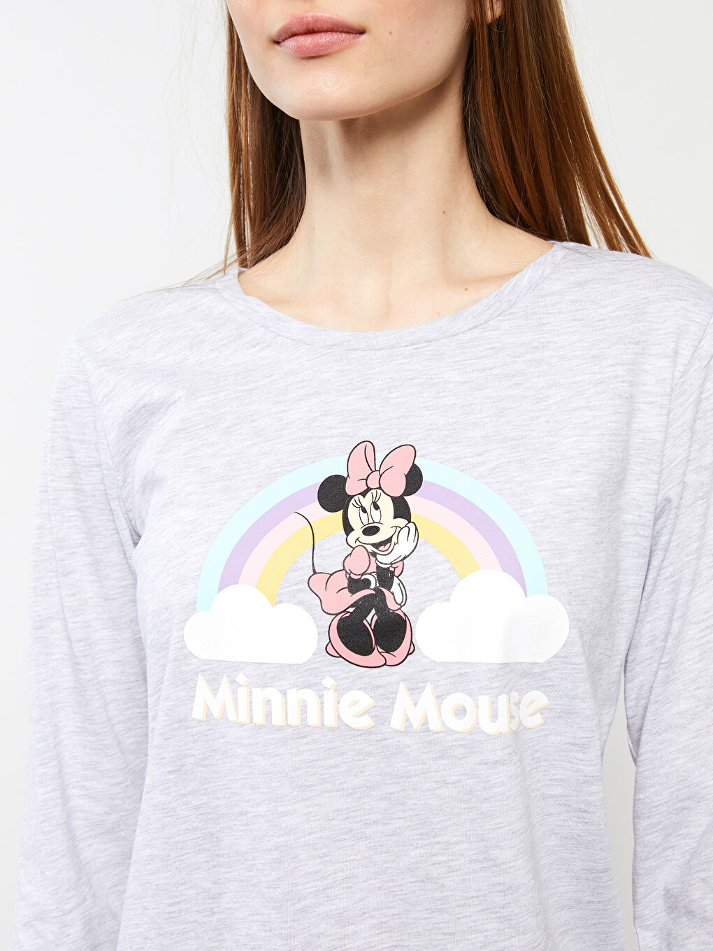 Crew Neck Minnie Mouse Printed Long Sleeve Women's Pajama Set-3