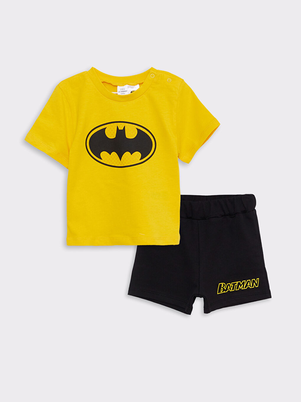 LCW baby Crew Neck Short Sleeve Batman Printed Cotton Baby Boy T-Shirt and Shorts 2-Pack Set -S2FB74Z1-FW9