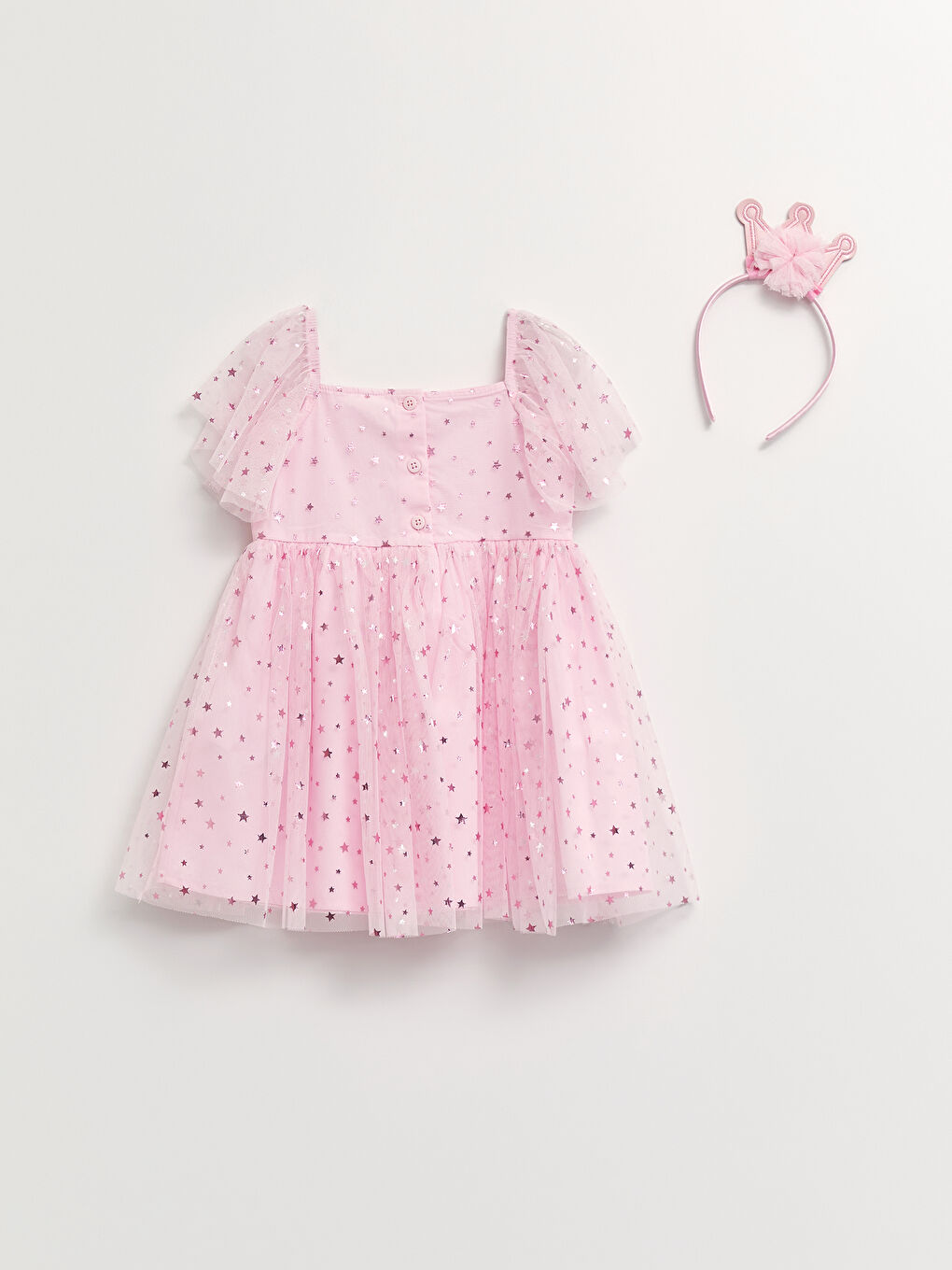 Robe Bébé Fille Imprimée à Col Carré et Manches Courtes avec Couronne Lot de 2-1