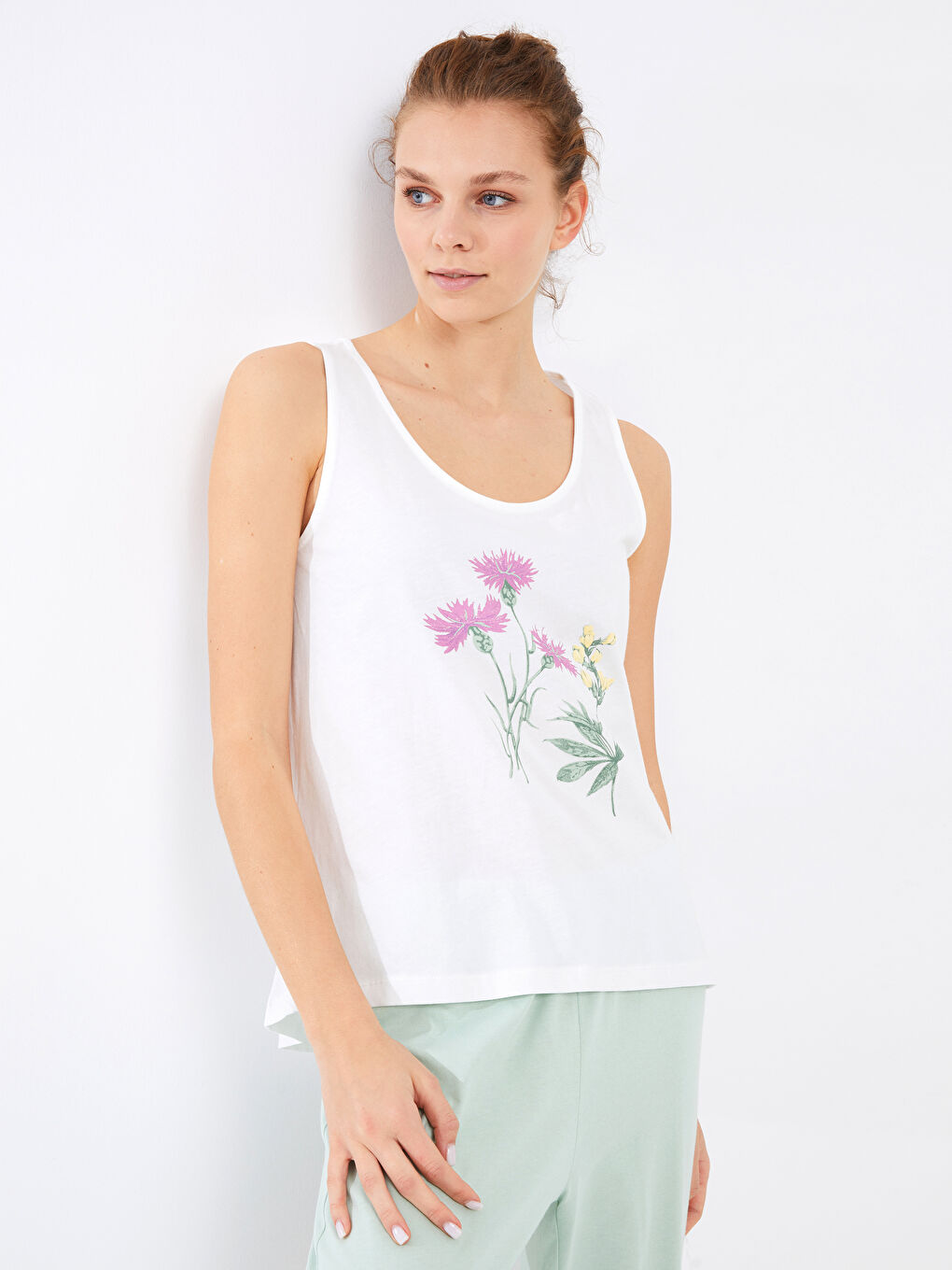 U-Neck Printed Sleeveless Cotton Women's Pajamas Set -S2FB86Z8-G4G