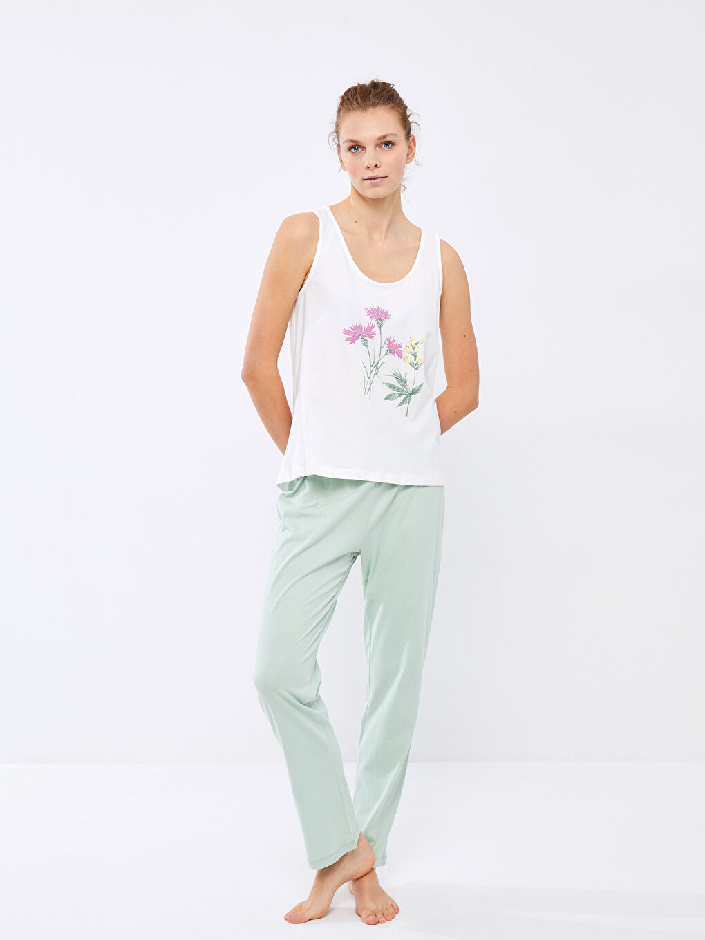 U-Neck Printed Sleeveless Cotton Women's Pajamas Set -S2FB86Z8-G4G