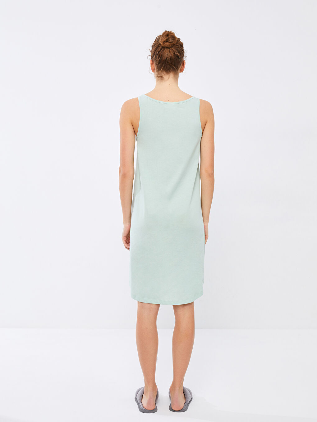 LCW GREEN U Neck Printed Sleeveless Cotton Women's Nightgown -S2FB90Z8-G4G