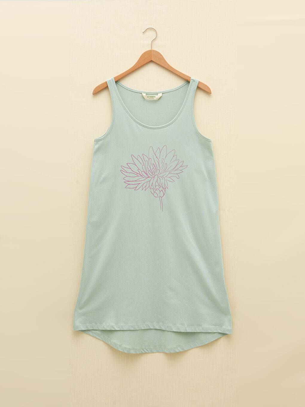 LCW GREEN U Neck Printed Sleeveless Cotton Women's Nightgown -S2FB90Z8-G4G