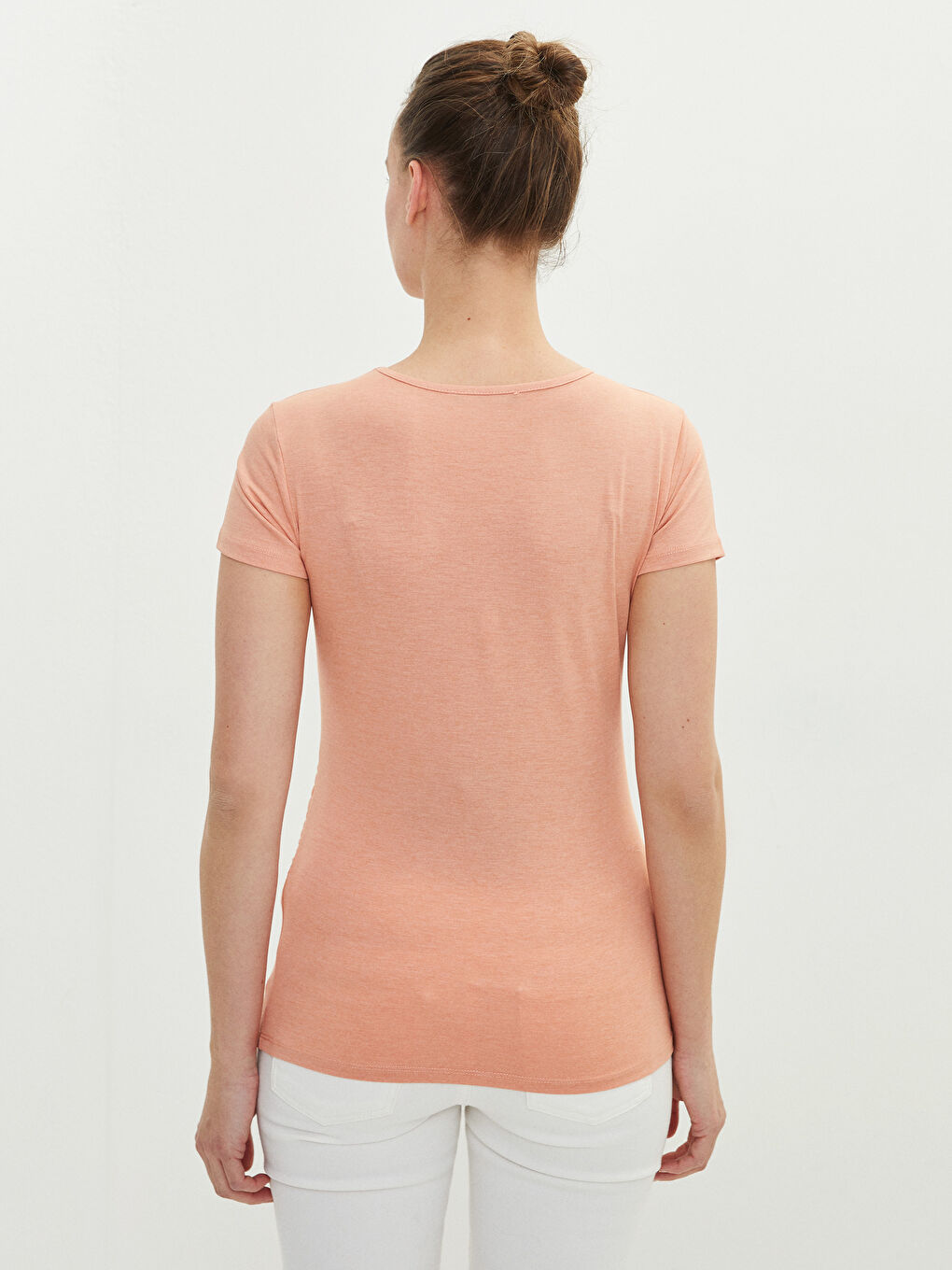 Mercan Bisiklet Yaka Baskılı Kısa Kollu Hamile Tişört-4