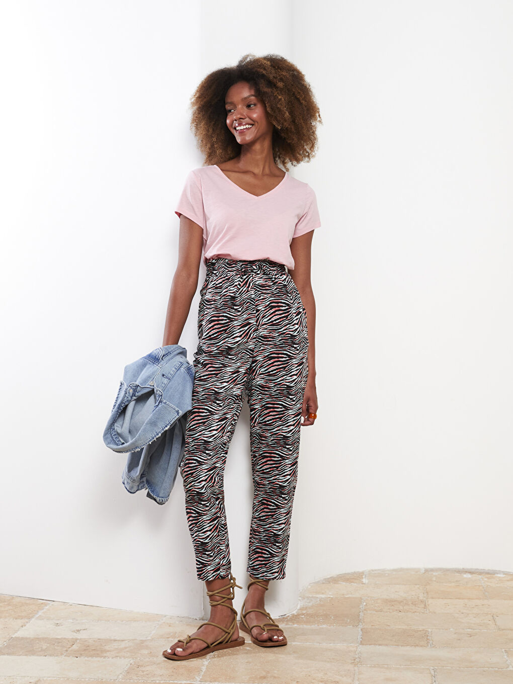 Pantalon en Viscose à Taille Élastiquée Confortable Imprimé pour Femmes