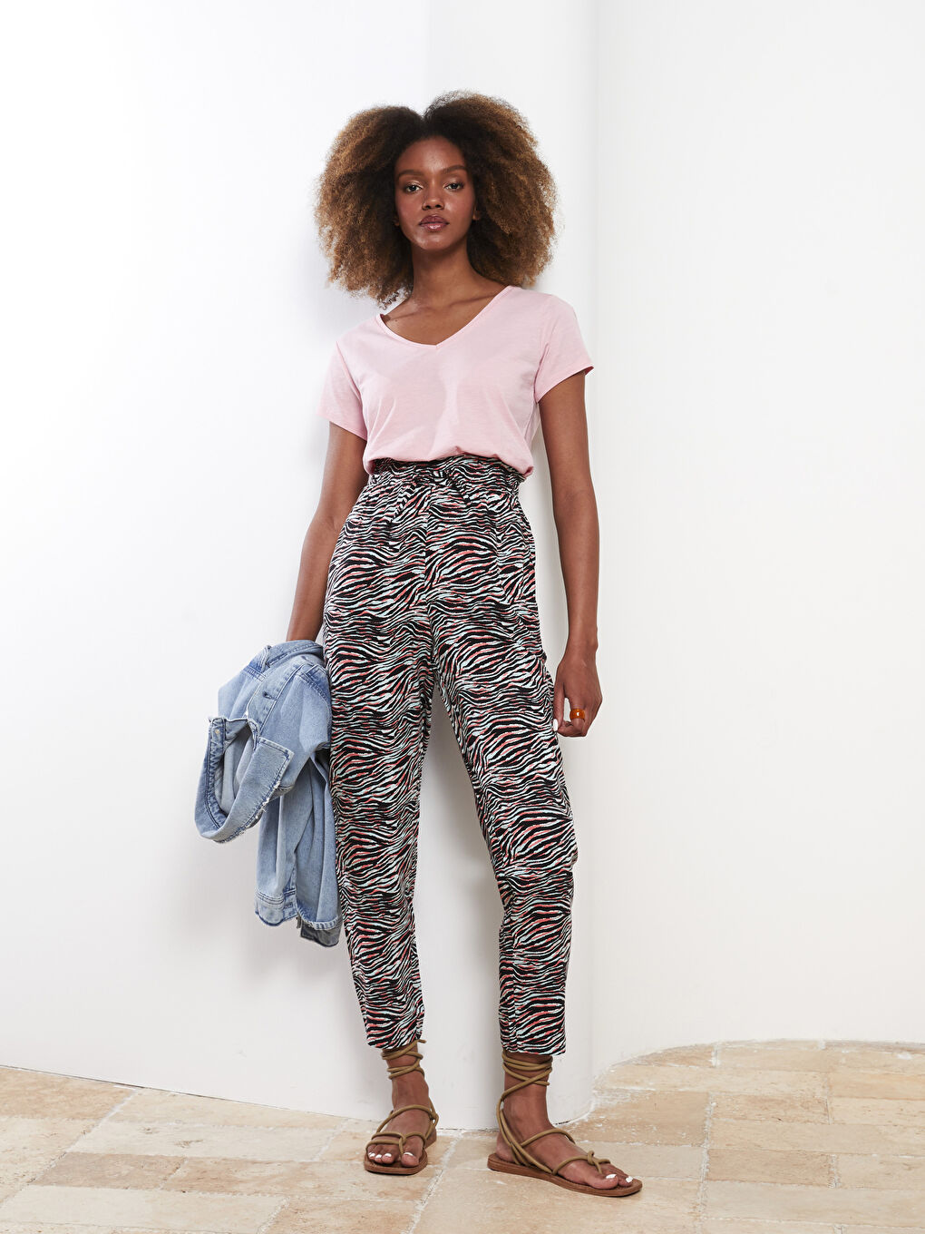 Pantalon en Viscose à Taille Élastiquée Confortable Imprimé pour Femmes-1