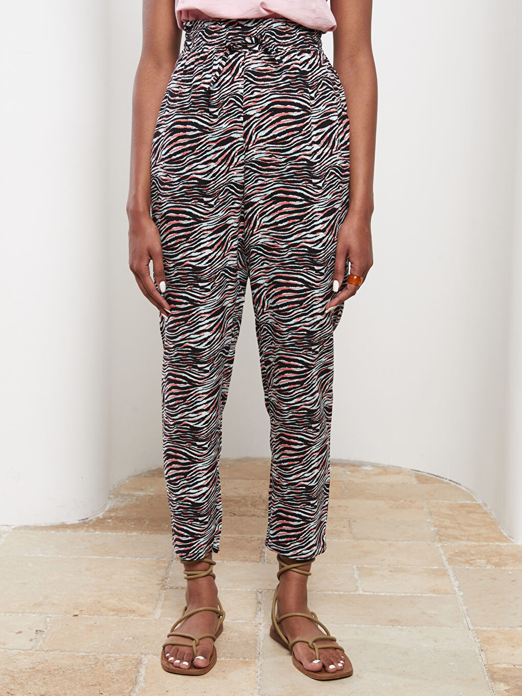 Pantalon en Viscose à Taille Élastiquée Confortable Imprimé pour Femmes-2