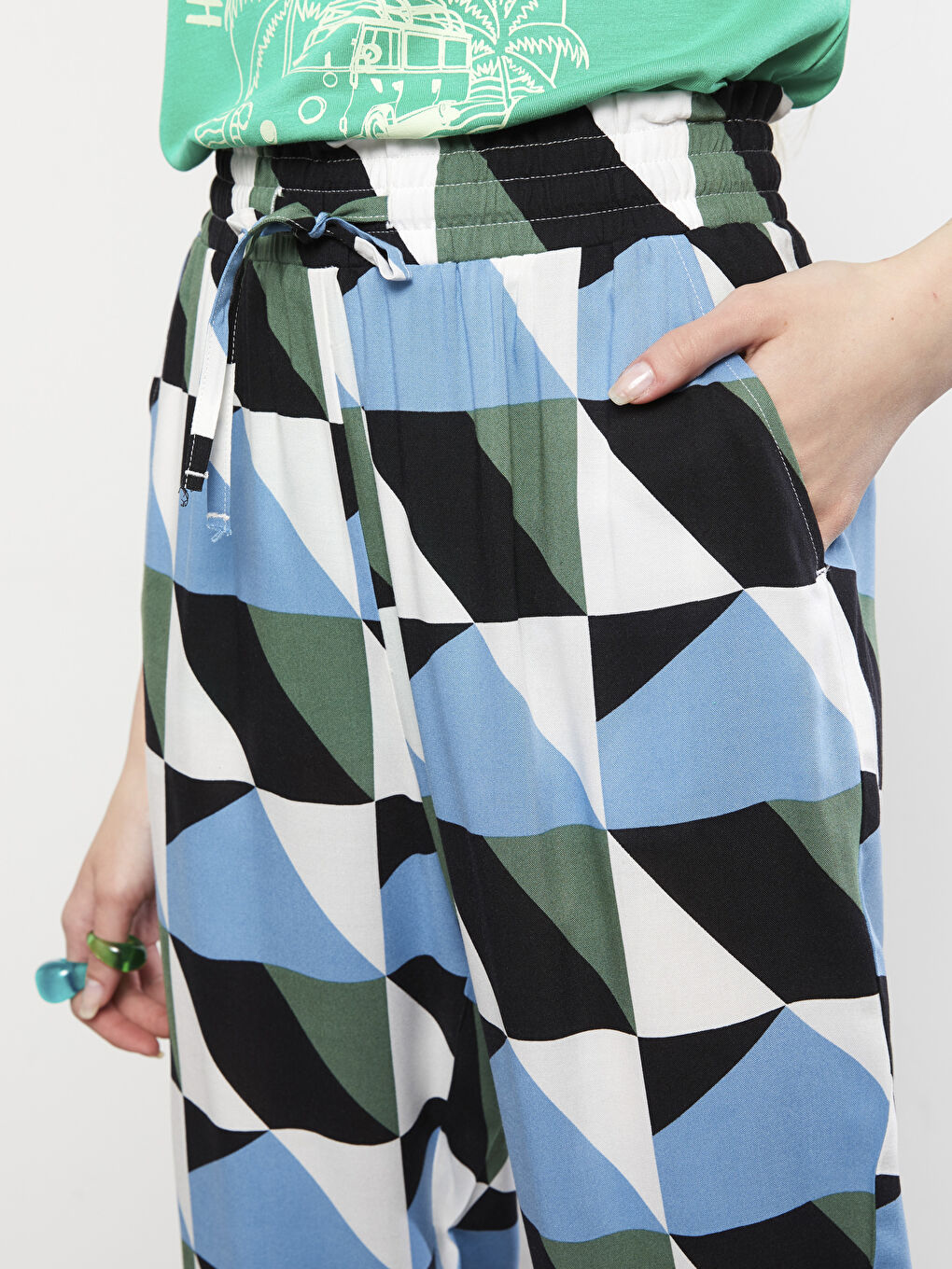 Elastic Waist Comfortable Pattern Patterned Viscose Women's Trousers-3