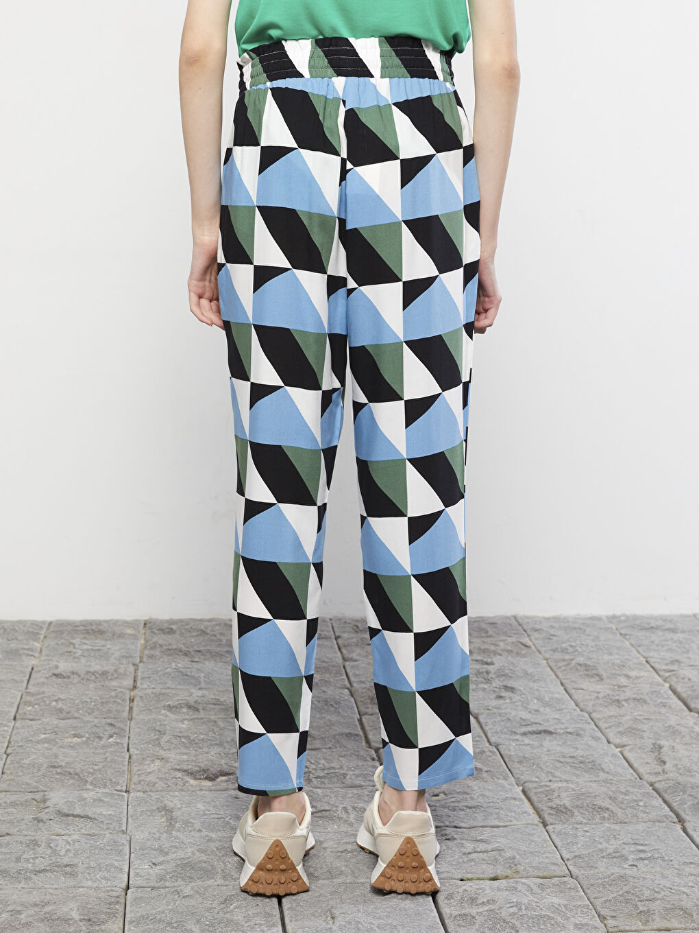 Elastic Waist Comfortable Pattern Patterned Viscose Women's Trousers-4