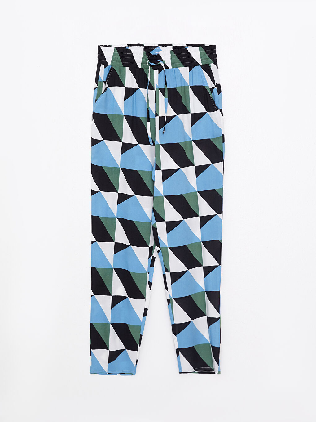 Elastic Waist Comfortable Pattern Patterned Viscose Women's Trousers-5