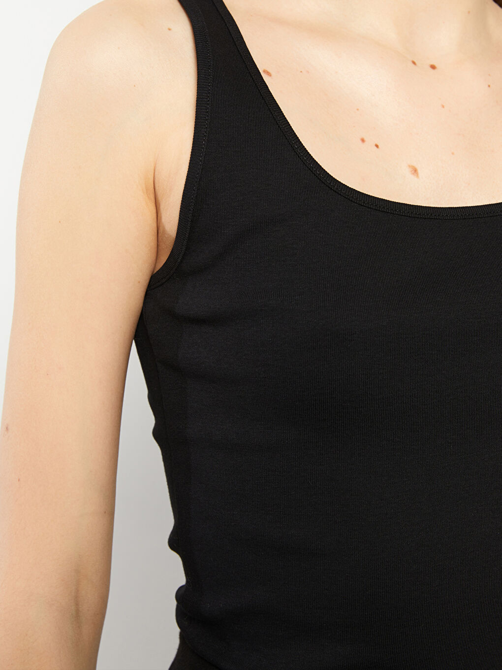 Siyah U Yaka Düz Pamuklu Kadın Atlet-3