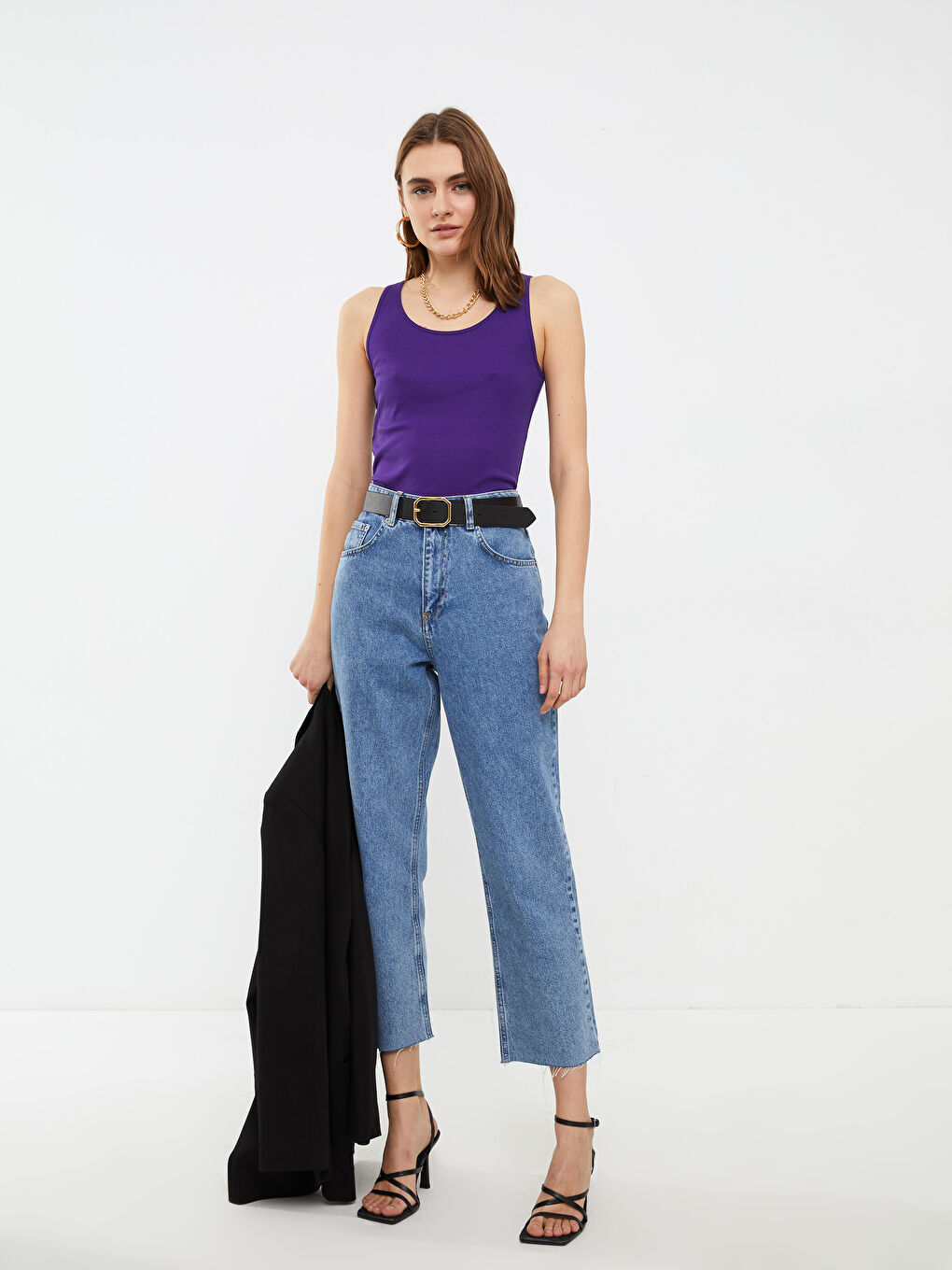 Mor U Yaka Düz Pamuklu Kadın Atlet