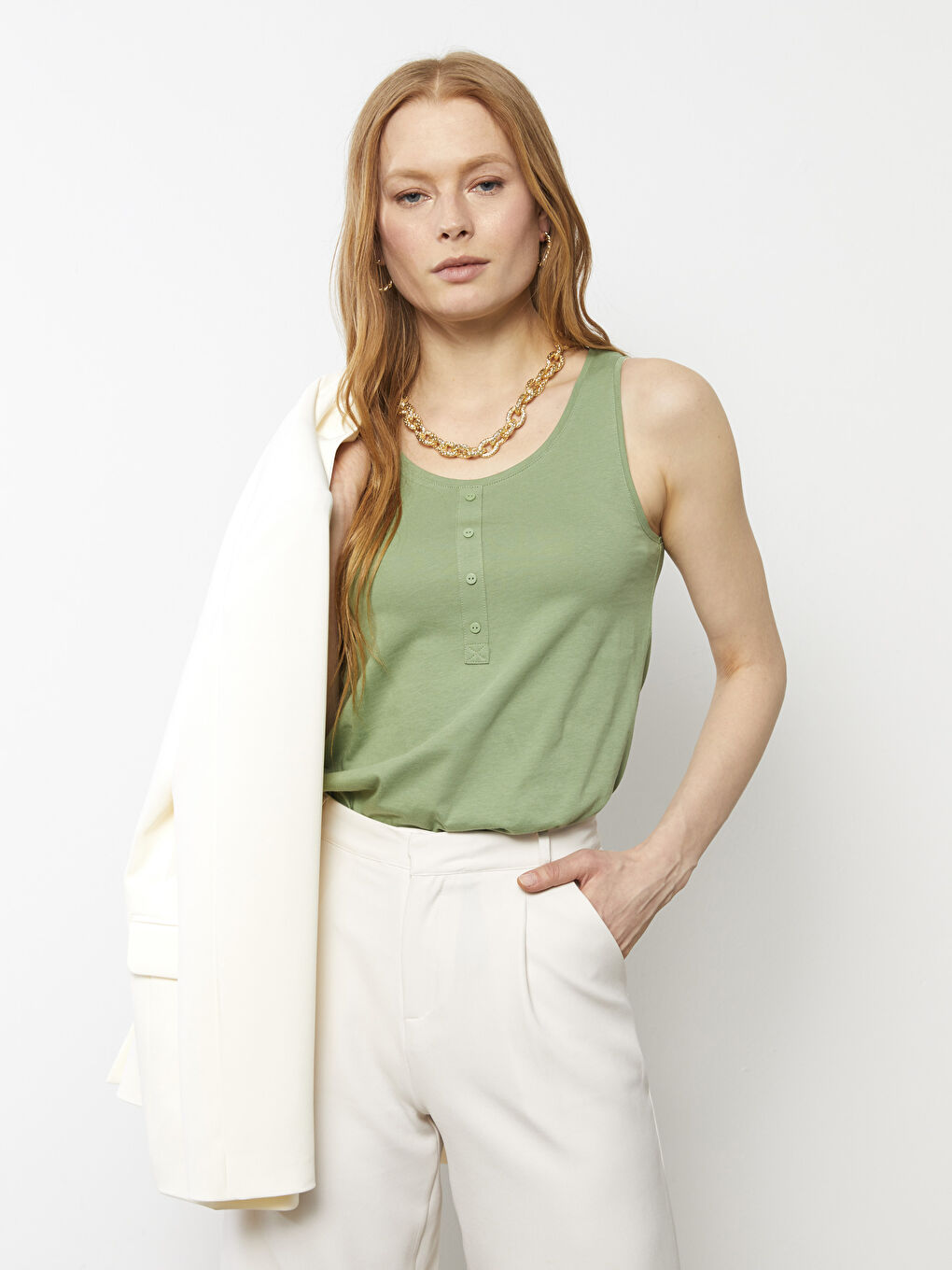 U Neck Plain Cotton Women's Singlet-1