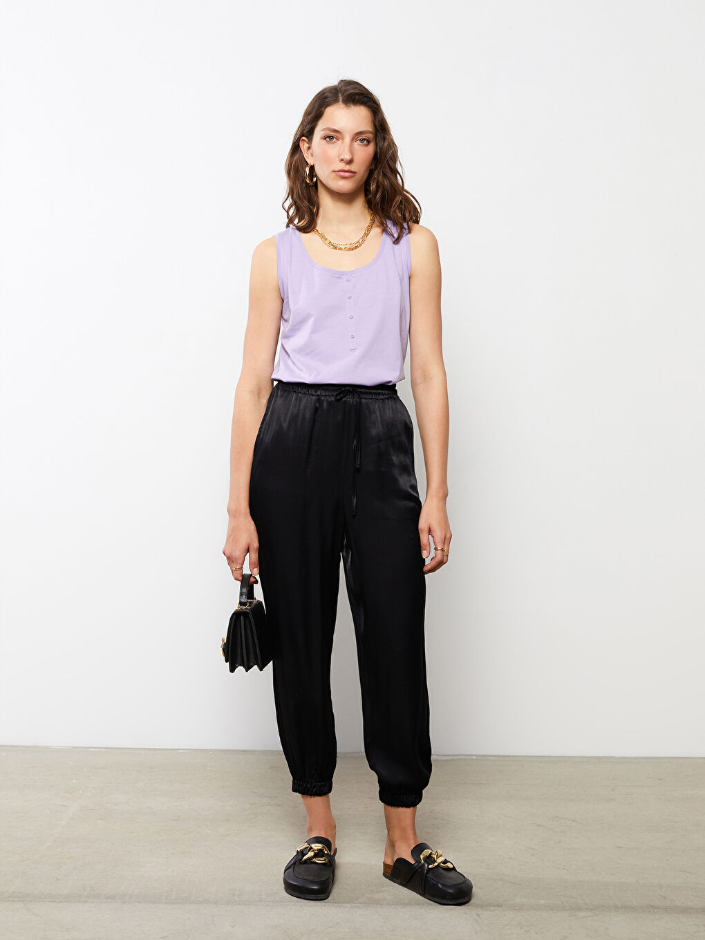 Lila U Yaka Düz Pamuklu Kadın Atlet