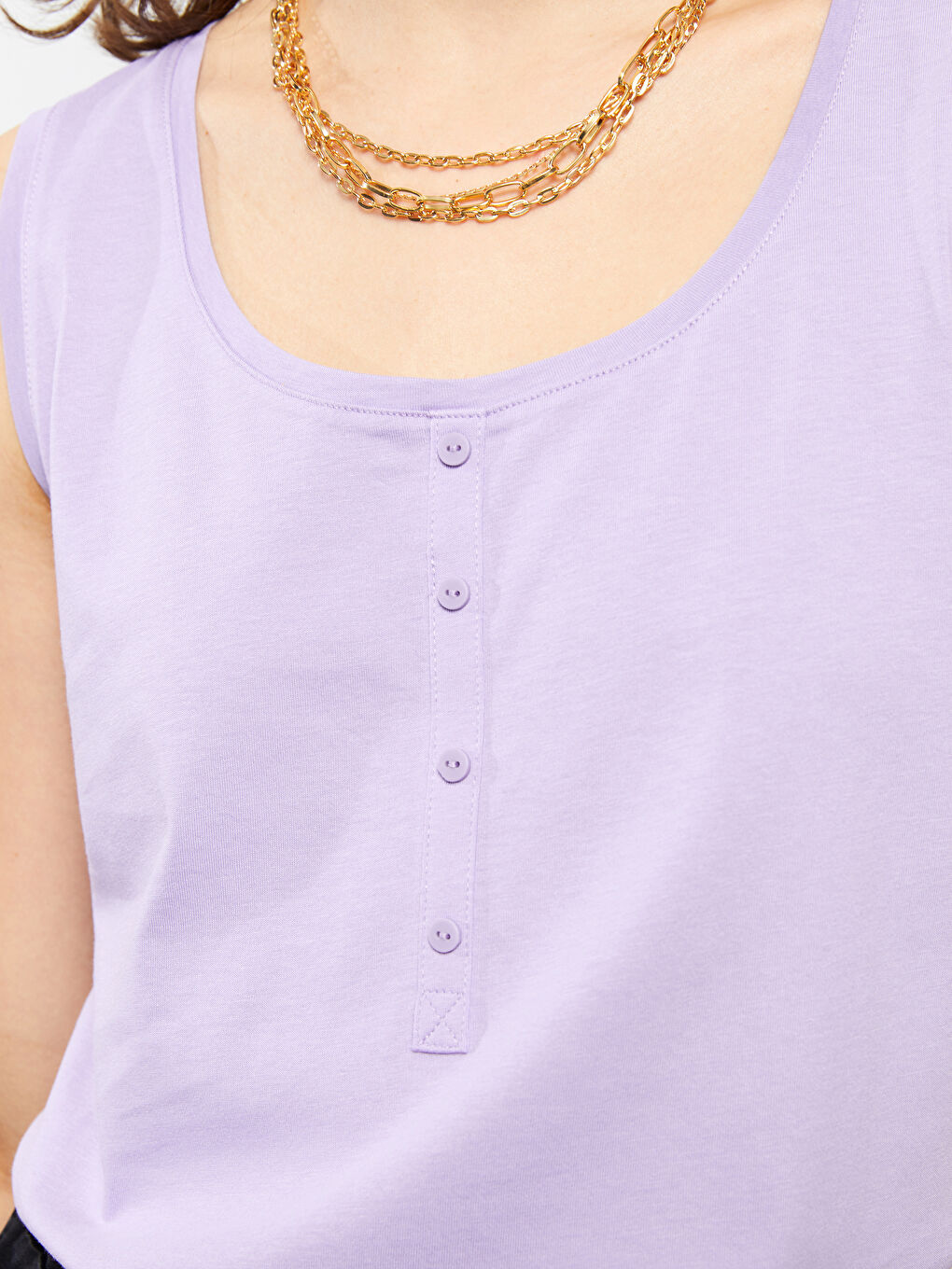 Lila U Yaka Düz Pamuklu Kadın Atlet-3