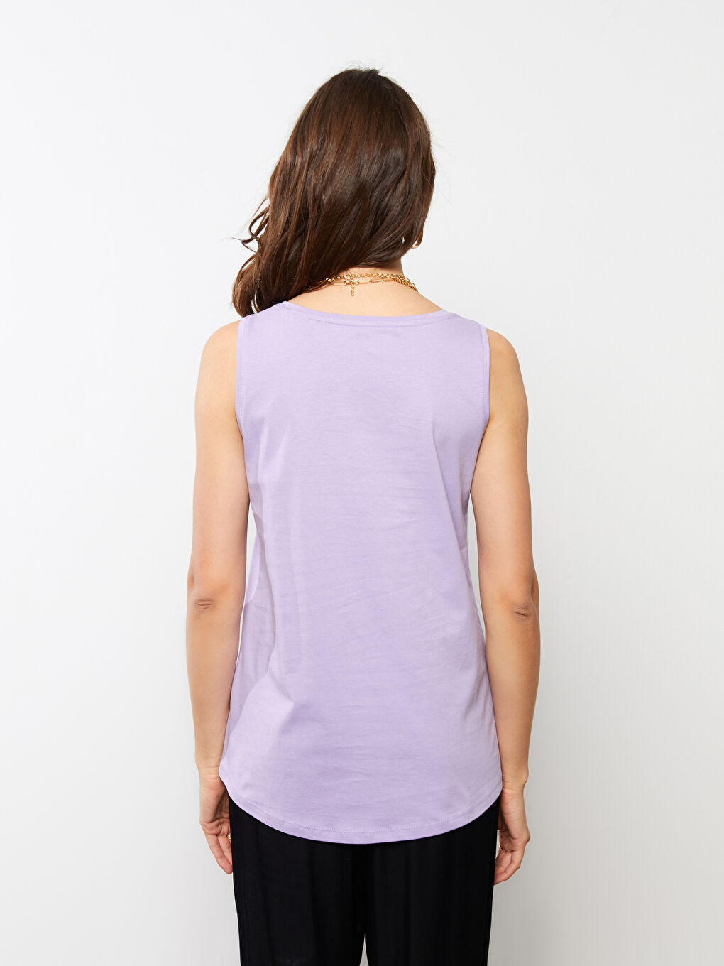 Lila U Yaka Düz Pamuklu Kadın Atlet-4