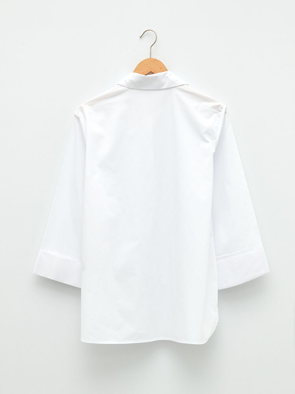 Beyaz Önden Düğme Kapamalı Düz Uzun Kollu Poplin Hamile Gömlek-6